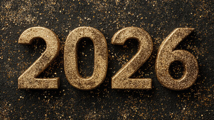 Luxury Black Matte Background with Golden 2026 Numbers and Glitter Texture, Clean Minimal Composition, Elegant New Year Celebration, Premium Holiday Design, Festive Seasonal Concept