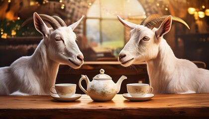 Two goats at tea service