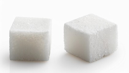 Two sugar cubes on white background