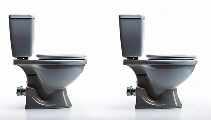 Two gray toilets, side profile