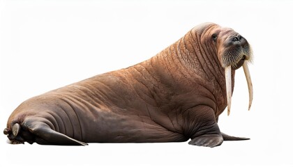 Walrus with prominent tusks, isolated.