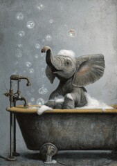 elephant sitting in bathtub