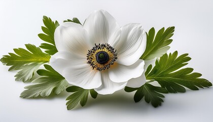 White anemone with green foliage