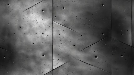Urban wall of geometric triangular rectangular concrete slabs monochrome gray and textured 3d. Grunge monumental background, interior, architecture