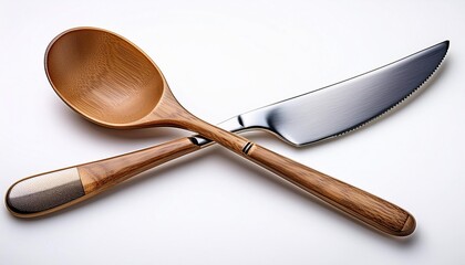 Wooden spoon and steel knife crossed