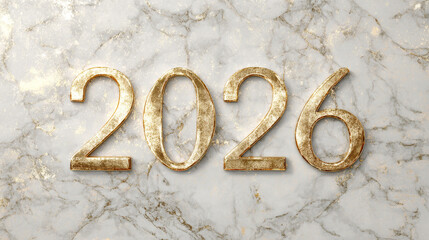 Luxury Marble Background with Golden 2026 Typography, Soft Light Reflections, Modern Design Concept, Elegant New Year Celebration, Premium Festive Seasonal Decoration