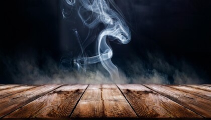 Wooden plank surface with smoke and haze
