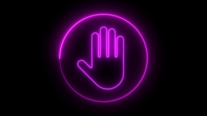 Glowing neon hand icon isolated on black background. neon touch icon. Simple icon for websites design. 3d illustration