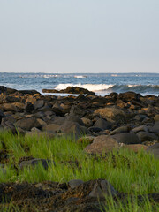 Rocky Coast of Wells, Maine, with Grass in the Foreground