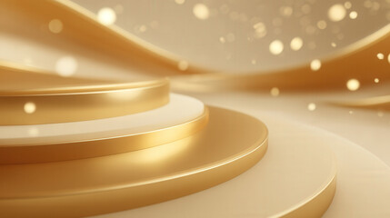 Luxurious gold podium with sparkling lights and elegant curves