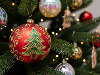 Fototapeta premium Decorated christmas tree with ornaments