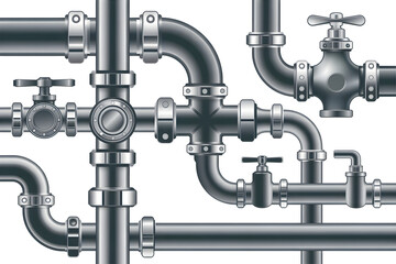 Metal pipes plumbing system network with valves