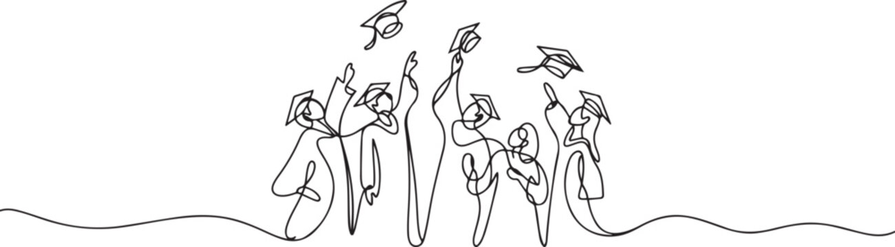 One continuous line drawing of Graduation activities are carried out by students wearing a toga as symbol of graduation vector illustration. one line Art icon drawing