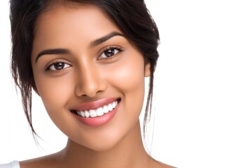 Naklejka premium Indian woman smiling showing healthy white teeth