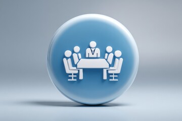 Conference icon button pictogram representing a meeting setting with seated figures around a table, designed to convey teamwork and collaboration in a professional atmosphere