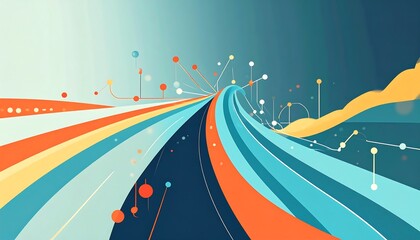 Abstract vector design featuring vibrant lines and geometric shapes against a dark teal backdrop