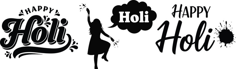 Holi festival greeting with colorful text and silhouette © MD NAZRUL