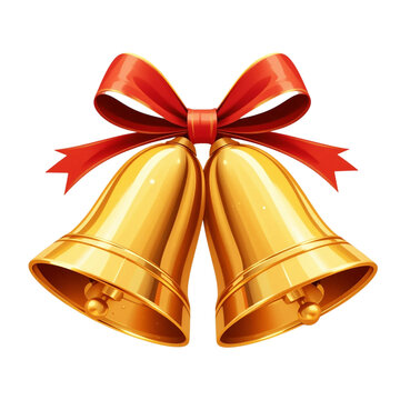 Golden Christmas Bells With Red Ribbon Decoration
