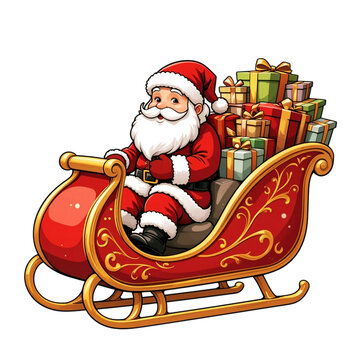 Santa Claus Riding Sleigh With Gifts Illustration