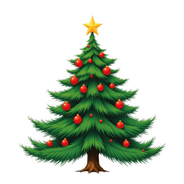 Decorated Christmas Tree With Star And Ornaments
