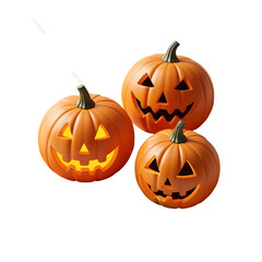 Three carved jack o'lanterns on black background for Halloween