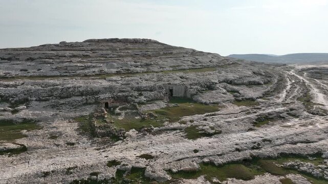 Aerial drone view of ancient Sogmatar archaeological site in Sanliurfa, Turkey