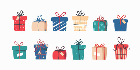 Colorful vector set of shopping bags with ribbons and bows for gifts and holiday celebrations, Vector illustration. © Kumot Roy