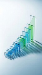 Obraz premium Transparent blue and green bars forming a close-up growth chart