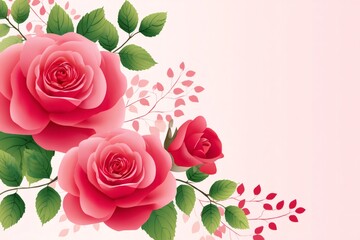 Pink roses arrangement on light background, floral illustration