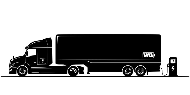 Electric Semi Truck Charging Green Logistics Silhouette