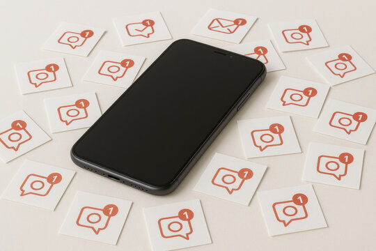 A smartphone with lots of social media notifications.