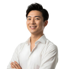 Confident young Asian businessman smiling with arms crossed