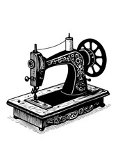 Vintage Hand-Crank Sewing Machine Illustration