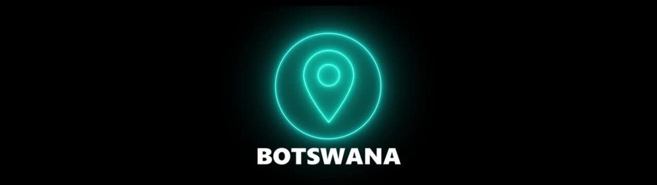 Neon Location Pin Icon with Botswana Text on Black Background map marker navigation