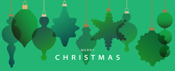 Christmas card with hanging ball decoration.