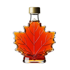 Elegant maple syrup bottle in leaf shape with golden cap