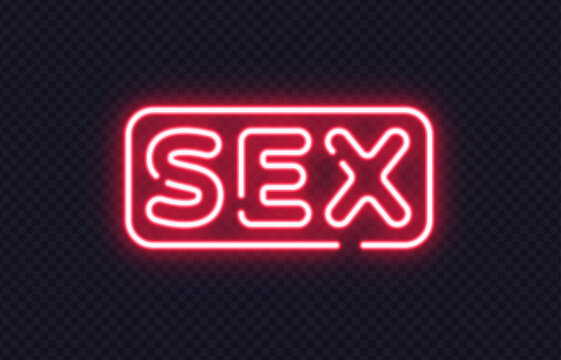 Bright red neon SEX sign glowing on a transparent background. A striking modern design perfect for streams, broadcasts, and digital announcements