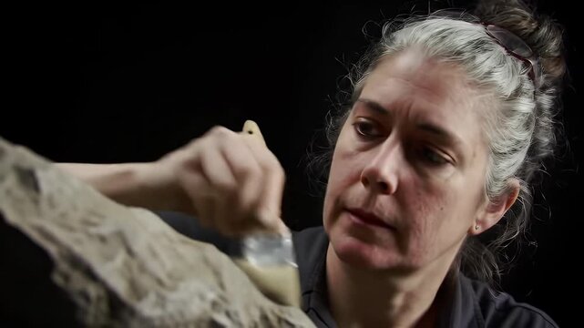 Sculptor at work with studio, and detail.