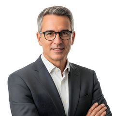 Confident mature businessman with glasses smiling in formal attire