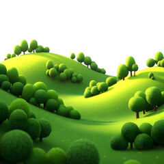 Vibrant green hills with trees on black background for eco friendly concepts