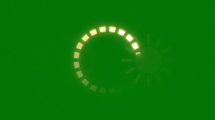 Dynamic animation of a circular progress bar filling up to 100 percent symbolizing charging loading or solar energy absorption with a bright glowing sun icon on a vibrant green screen background for . - Powered by Adobe