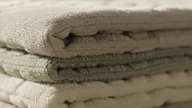 Folded soft terry towels in a stack