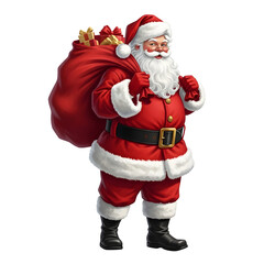 Jolly Santa Claus carrying large red gift bag on back