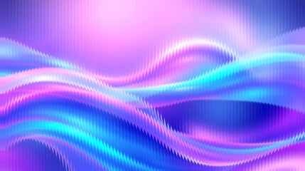 Abstract flowing waves of iridescent purple, pink, and blue light creating a vibrant digital art background.