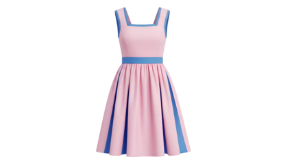 Pink sleeveless dress with blue trim and waistband clothing fashion