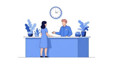 Hotel receptionist assisting a guest isolated on transparent background