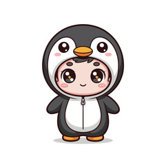 Cute Penguin Costume Kid | Kawaii Chibi Winter Cartoon Illustration