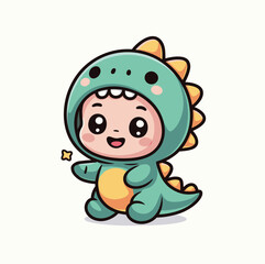 Cute Dinosaur Costume Baby | Kawaii Chibi Dino Illustration