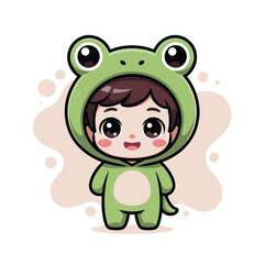 Cute Frog Costume Kid | Kawaii Chibi Cartoon Illustration