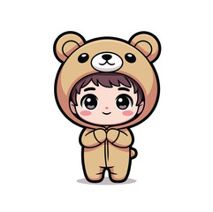 Cute Bear Costume Kid | Kawaii Chibi Animal Cartoon Illustration